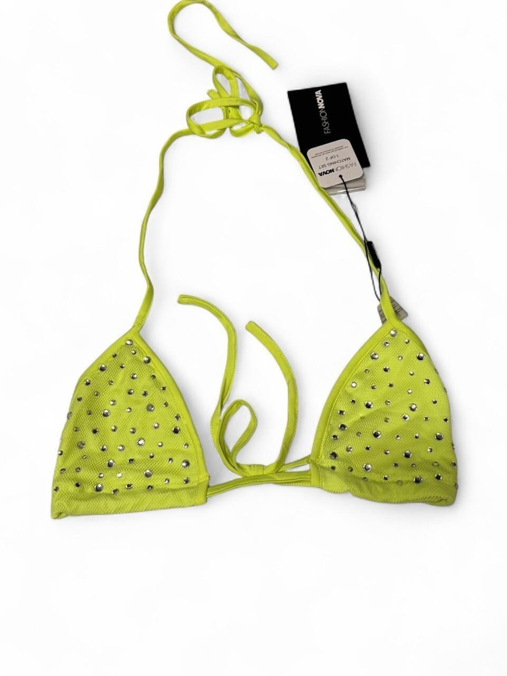 NWT FASHION NOVA Neon Yellow Studded Triangle Bikini Top Small